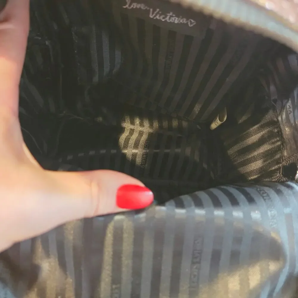 Victoria's Secret Metallic Bling Chain Mini Backpack Sexy Rose Gold Stud Bag